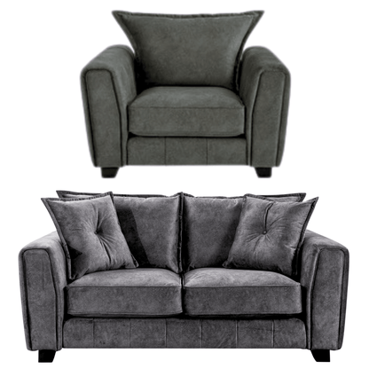 Somerford Grey 2+1 Sofa Set front facing on white background, grey fabric seating with soft upholstery and sleek design