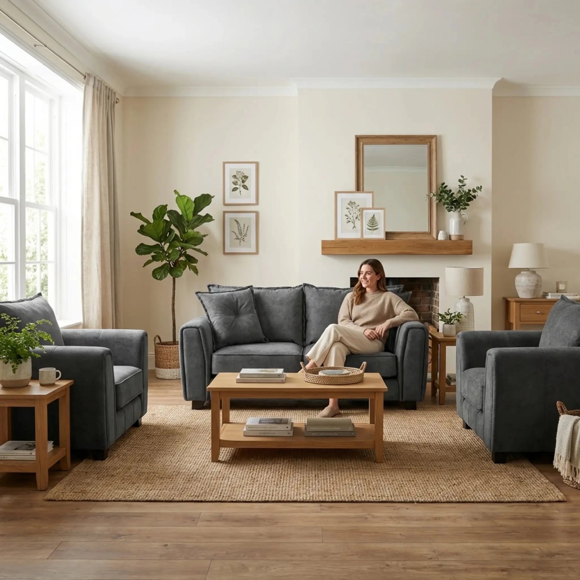 Somerford Grey Fabric 2+1+1 Seater Sofa Set - Furniture Instore