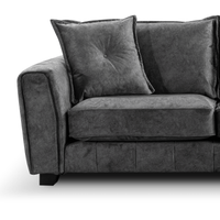 Somerford Grey 2-Seater Sofa close-up on white background, grey fabric showing upholstery detail and soft cushioning
