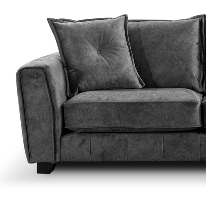 Somerford Grey 2-Seater Sofa close-up on white background, grey fabric showing upholstery detail and soft cushioning