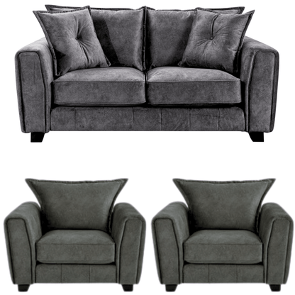 Somerford Grey 2+1+1 Sofa Set front facing on white background, grey fabric seating with soft upholstery and sleek design