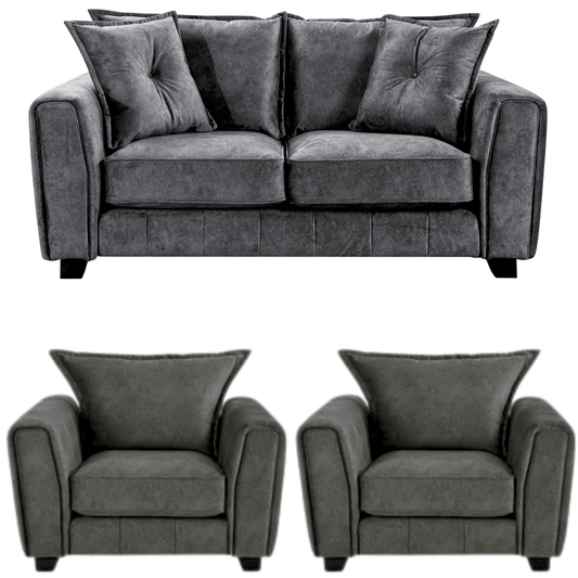 Somerford Grey 2+1+1 Sofa Set front facing on white background, grey fabric seating with soft upholstery and sleek design