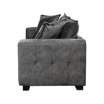 Somerford Grey 3-Seater Sofa side facing on white background, grey fabric couch with soft upholstery and sleek modern design
