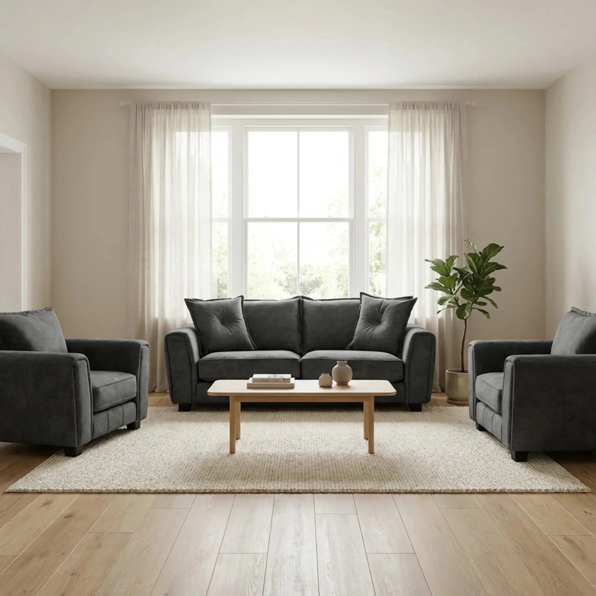 Somerford Grey Fabric 3+1+1 Seater Sofa Set - Furniture Instore