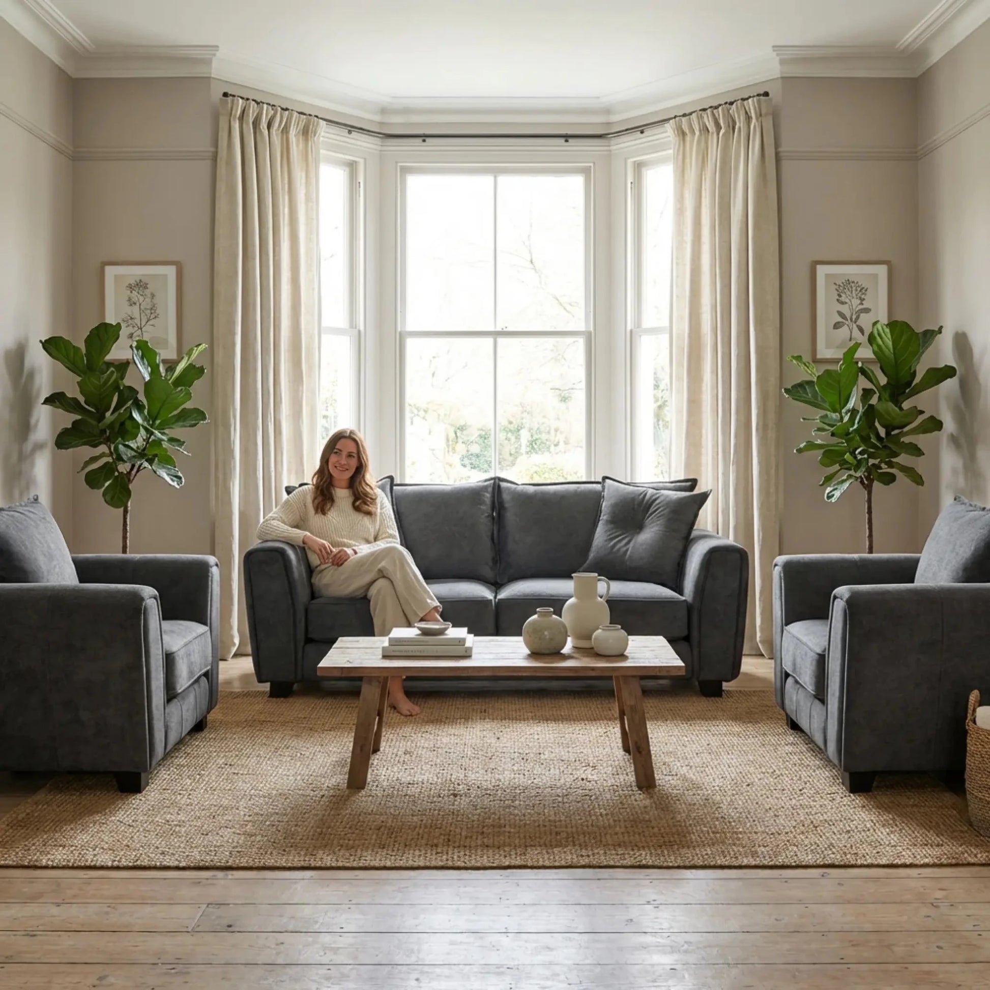 Somerford Grey Fabric 3+1+1 Seater Sofa Set - Furniture Instore