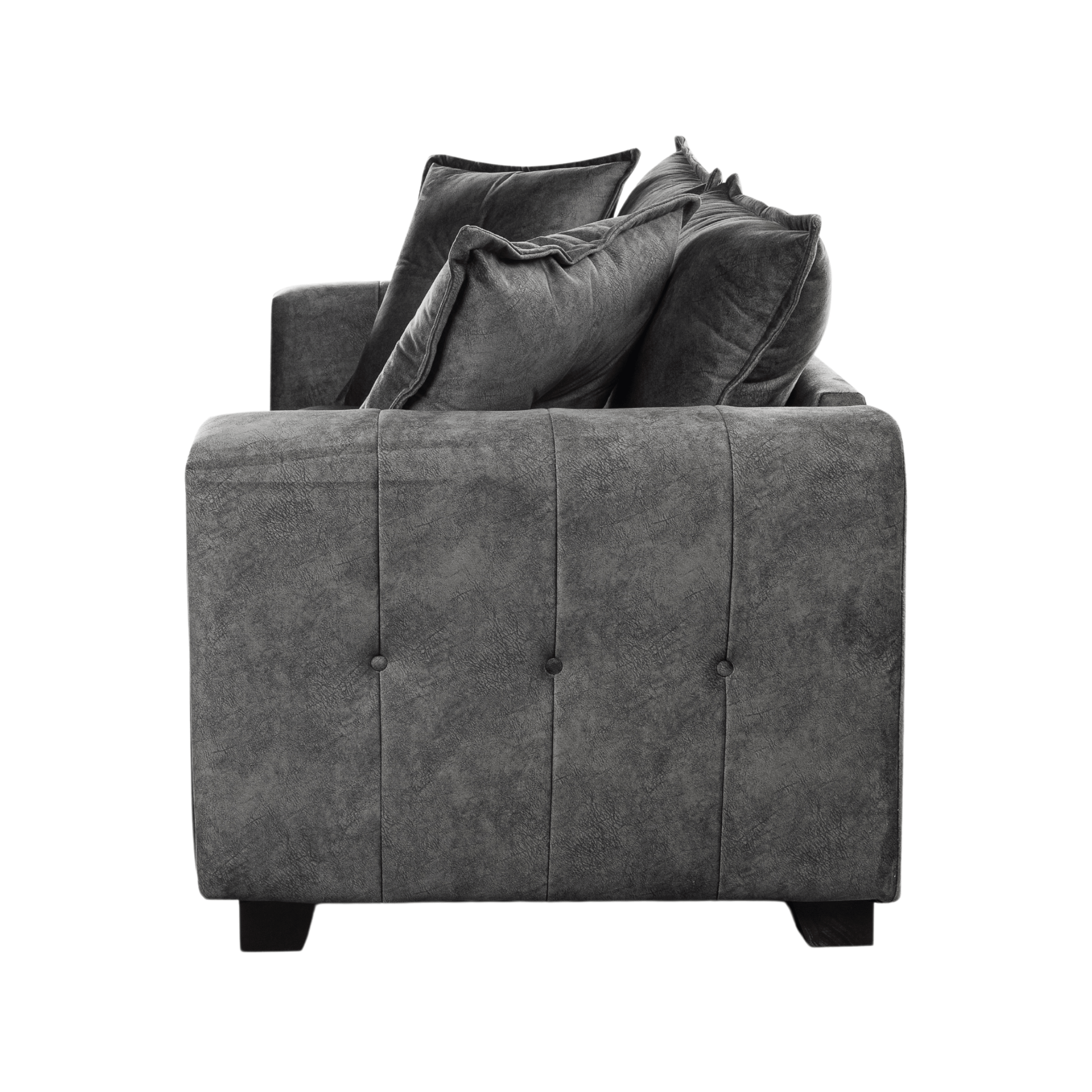 Somerford Grey 3-Seater Sofa side facing on white background, grey fabric couch with soft upholstery and sleek design