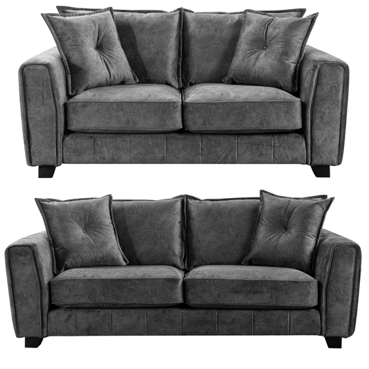 Somerford Grey 3+2 Sofa Set front facing on white background, grey fabric seating with soft upholstery and sleek contemporary design
