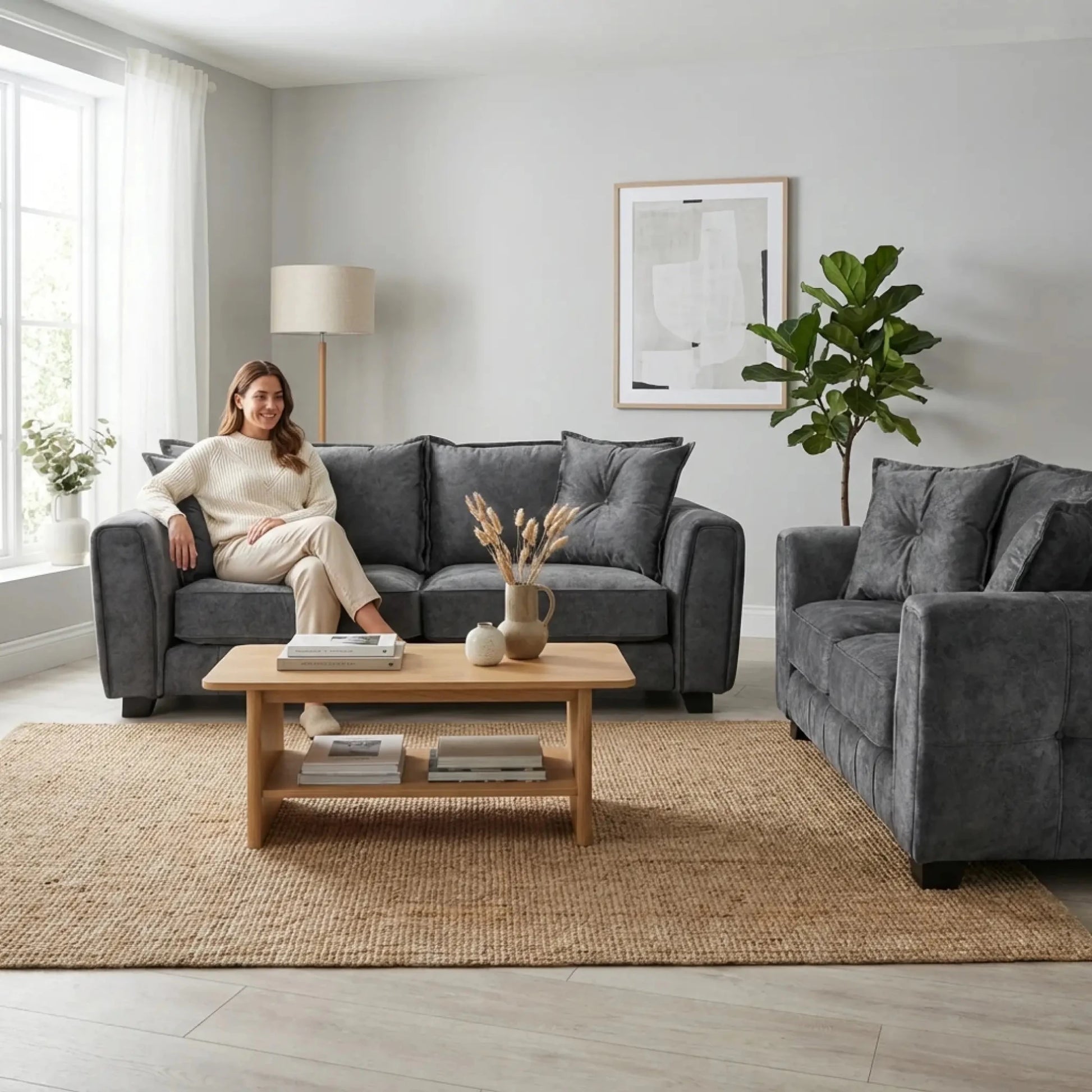 Somerford Grey Fabric 3+2 seater Sofa Set - Furniture Instore