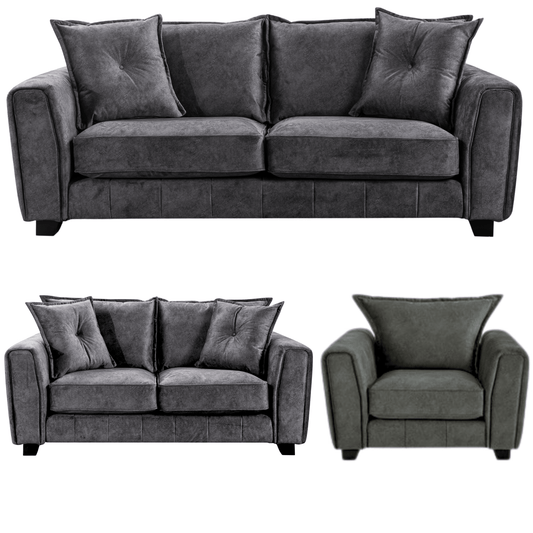 Somerford Grey 3+2+1 Sofa Combo front facing on white background, modern grey fabric seating set with soft upholstery and sleek design