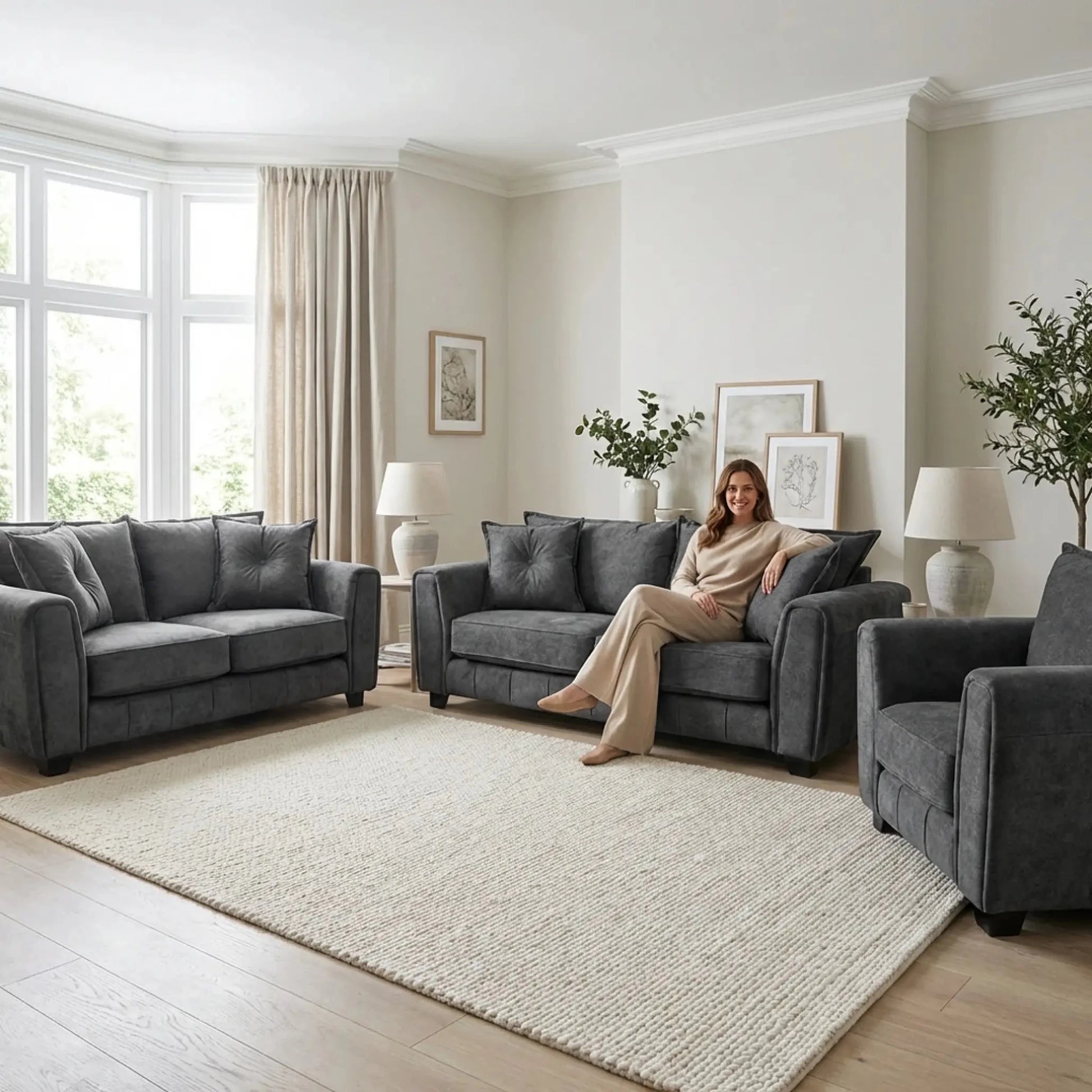 Somerford Grey Fabric 3+2+1 Seater Sofa Set - Furniture Instore