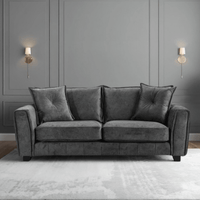 Somerford Grey 3-Seater Sofa front facing in a modern living room setting, grey fabric with soft upholstery and stylish design