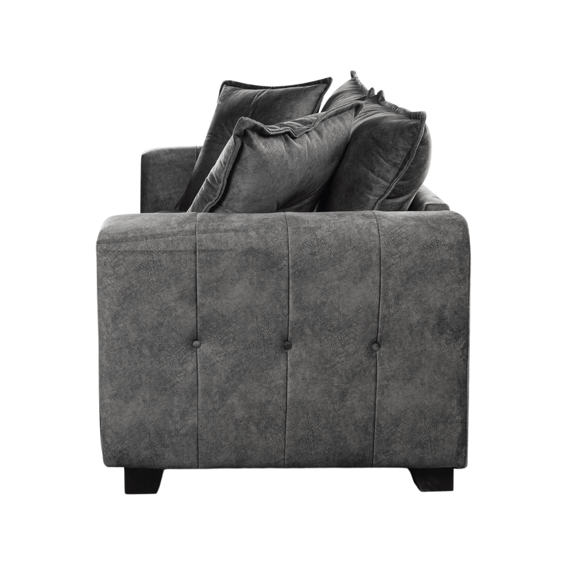 Somerford Grey 3-Seater Sofa side facing on white background, grey fabric couch with soft upholstery and sleek design