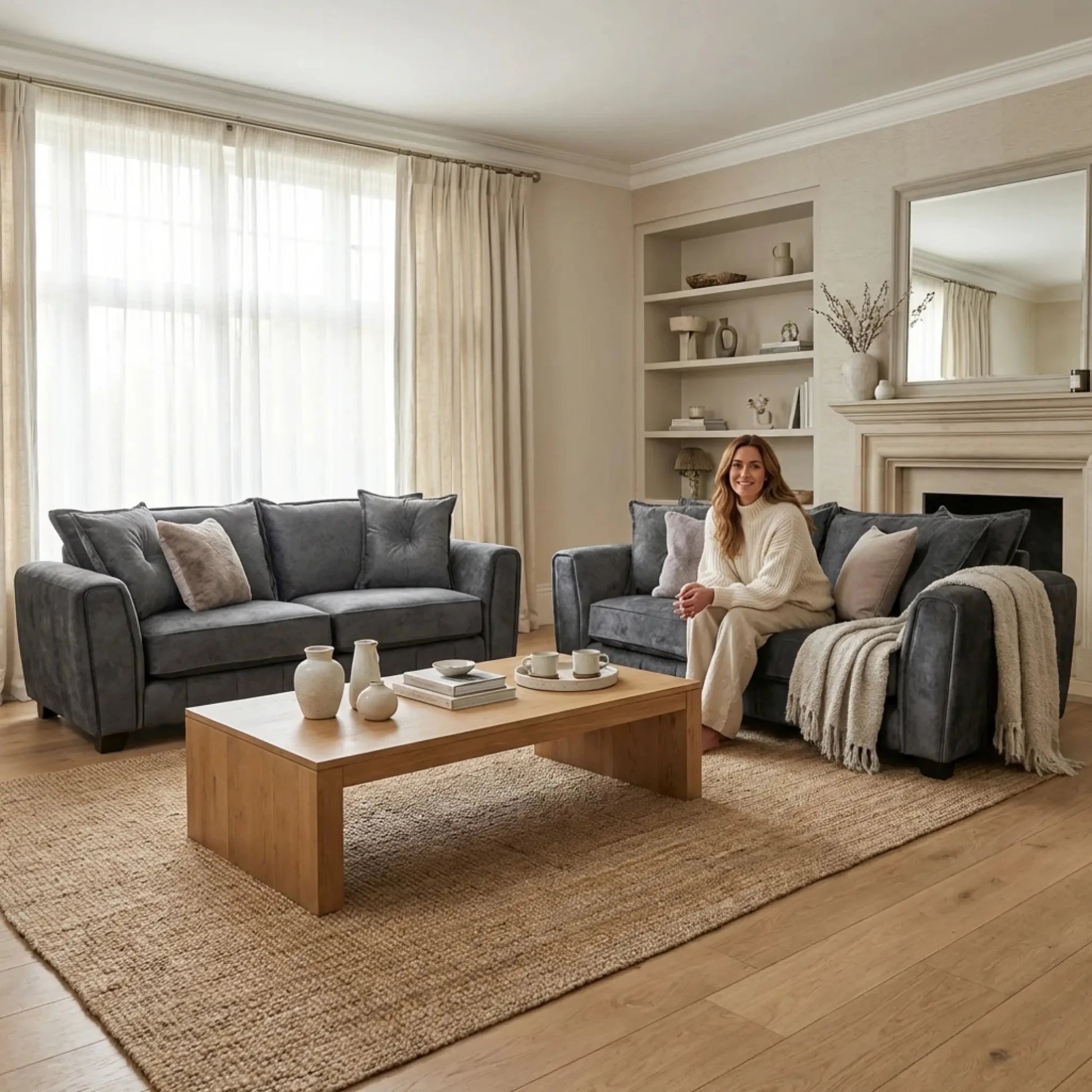 Somerford Grey Fabric 3+3 seater Sofa Set - Furniture Instore