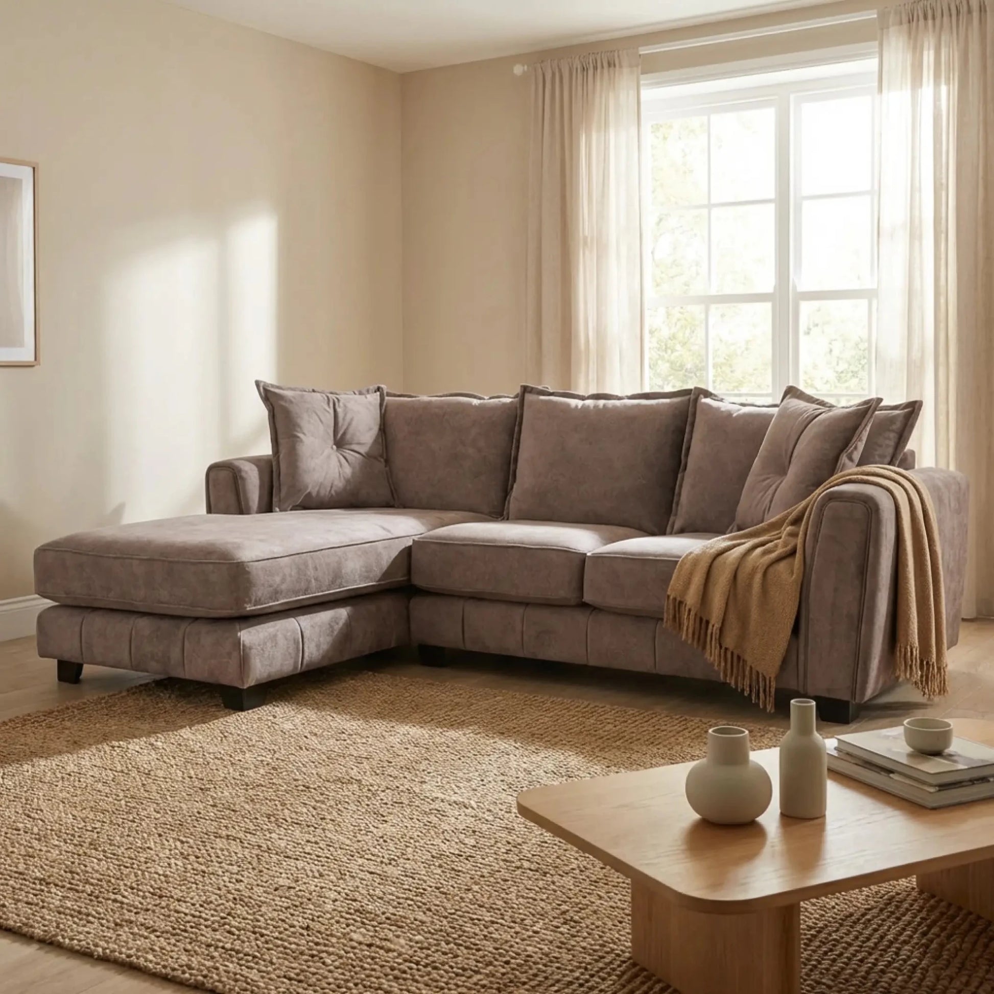 Somerford Left Hand Fabric Corner Chaise - Chocolate - Furniture Instore