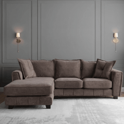 Somerford left-hand corner sofa with plush cushions and modern design, displayed in a stylish living room setting