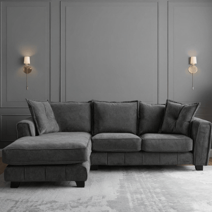 Somerford left-hand corner sofa with plush cushions and modern design, displayed in a stylish living room setting