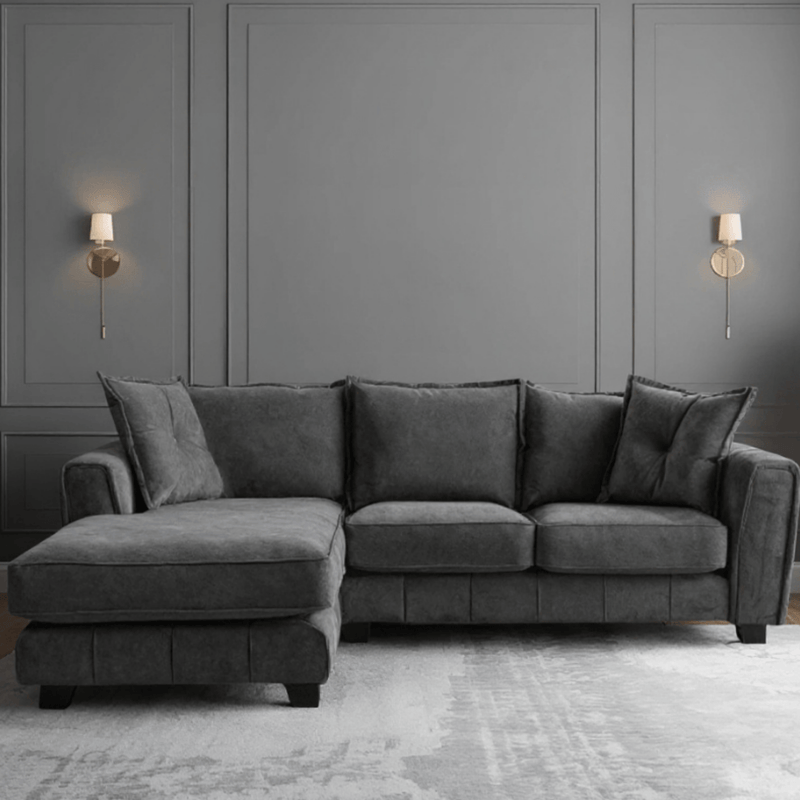 Somerford left-hand corner sofa with plush cushions and modern design, displayed in a stylish living room setting