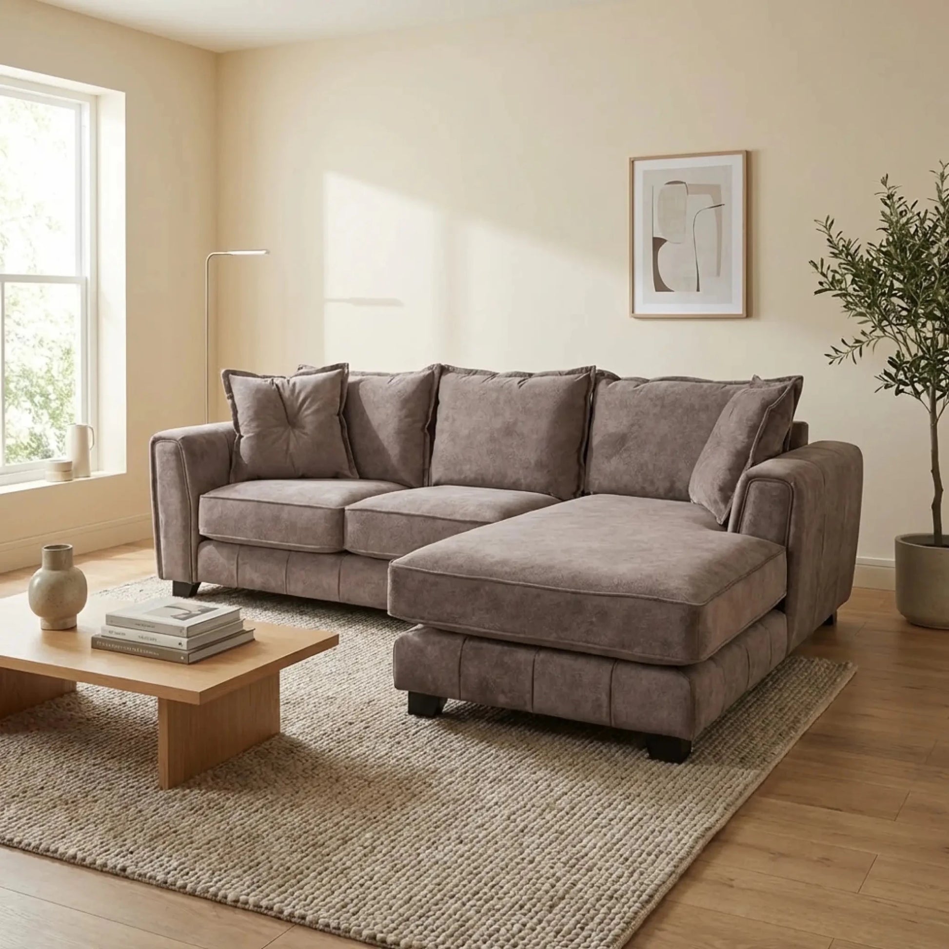 Somerford Right Hand Fabric Corner Chaise - Chocolate - Furniture Instore