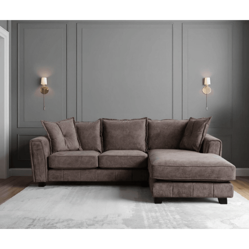 Somerford right-hand corner sofa with plush cushions and modern design, displayed in a stylish living room setting
