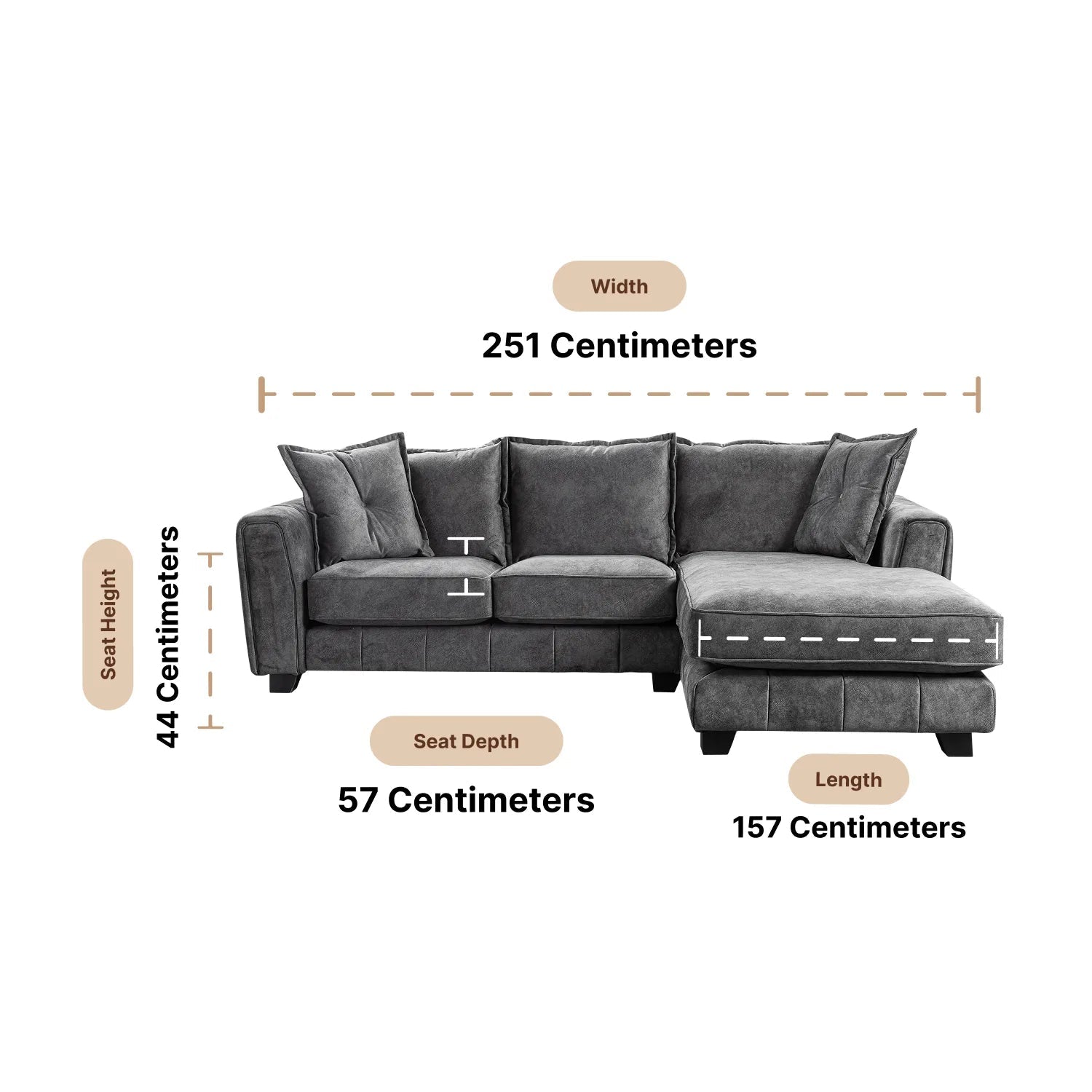 Somerford Right Hand Fabric Corner Chaise - Grey - Furniture Instore