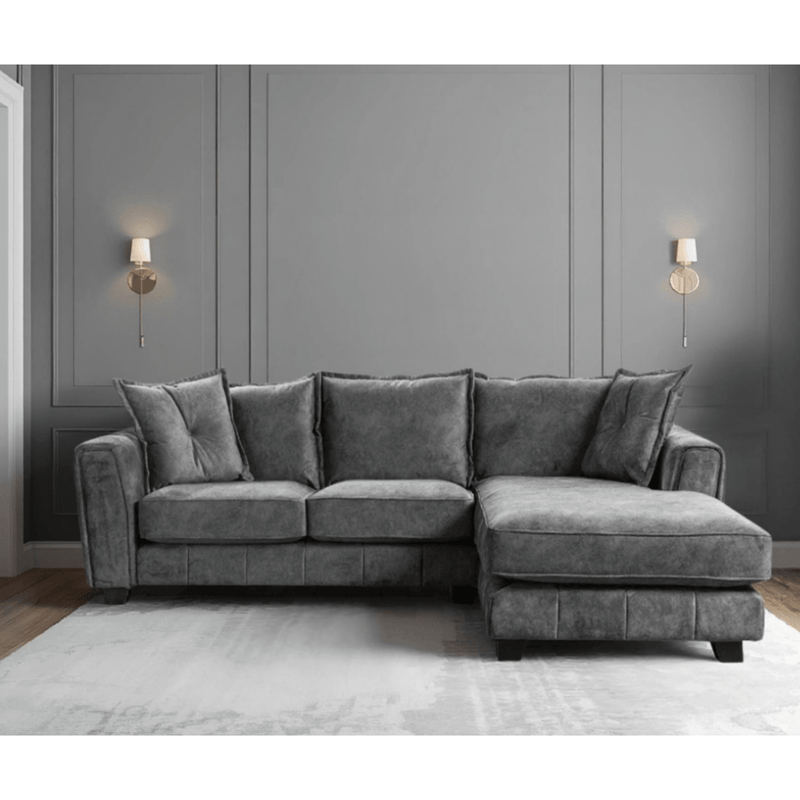 Somerford right-hand corner sofa with plush cushions and modern design, displayed in a stylish living room setting