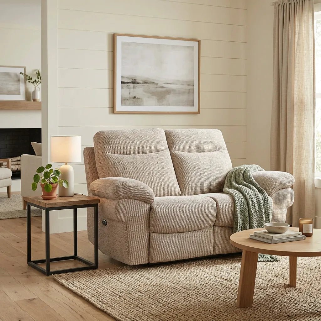Tanya Beige Fabric Electric Recliner 2 Seater Sofa - Furniture Instore
