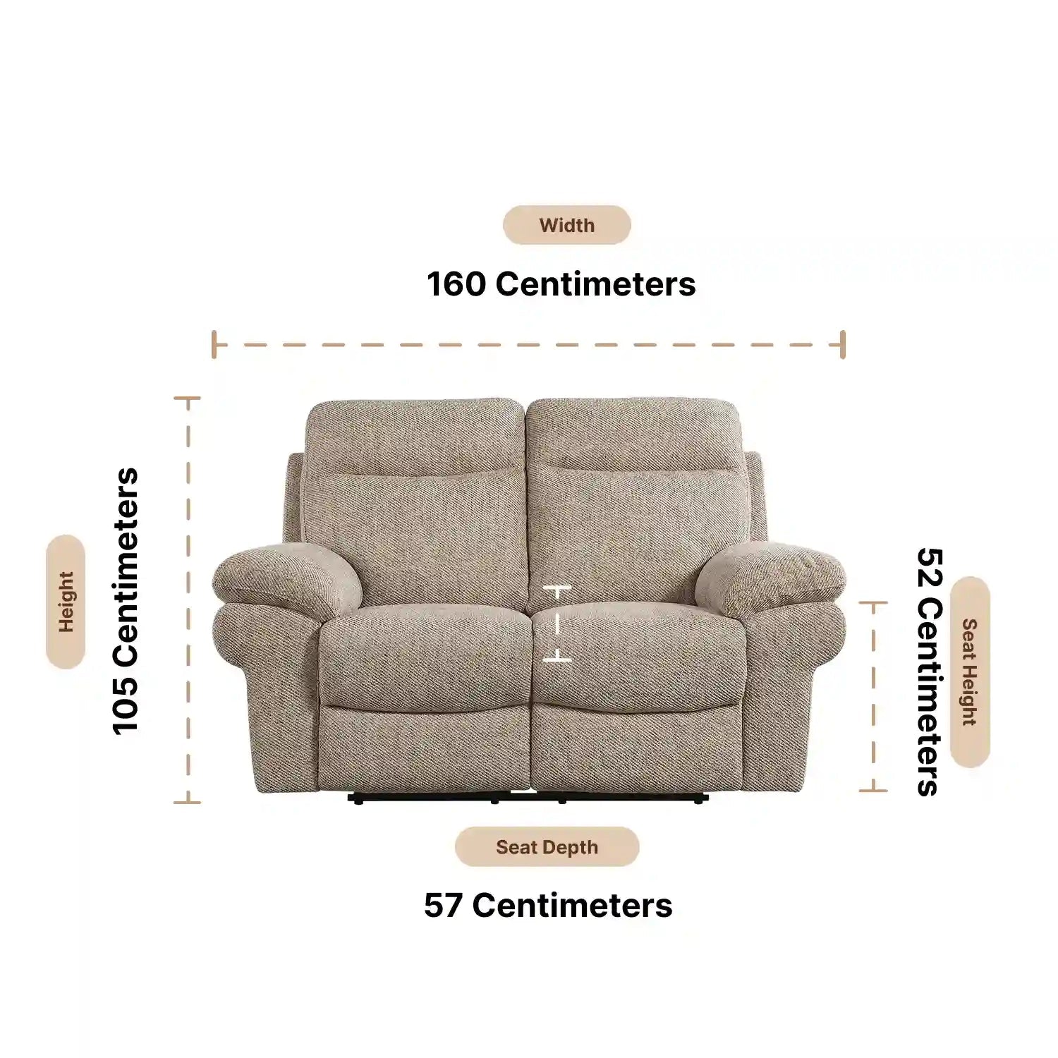 Tanya Beige Fabric Electric Recliner 2 Seater Sofa - Furniture Instore