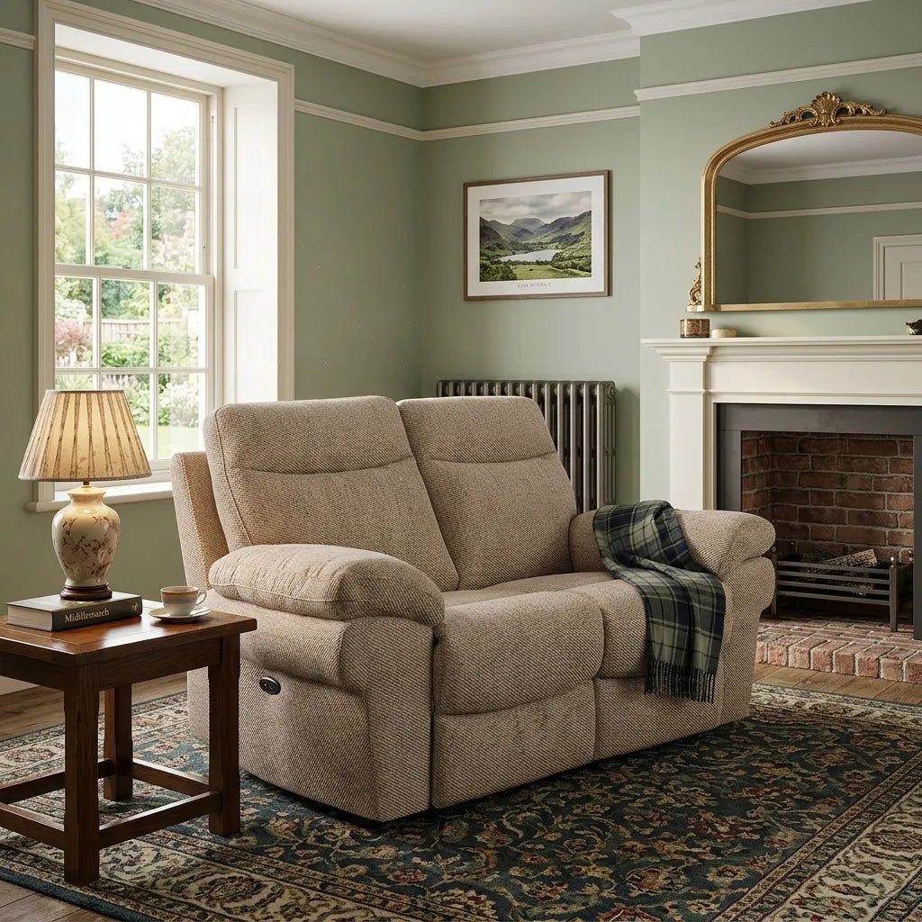 Tanya Beige Fabric Electric Recliner 2 Seater Sofa - Furniture Instore