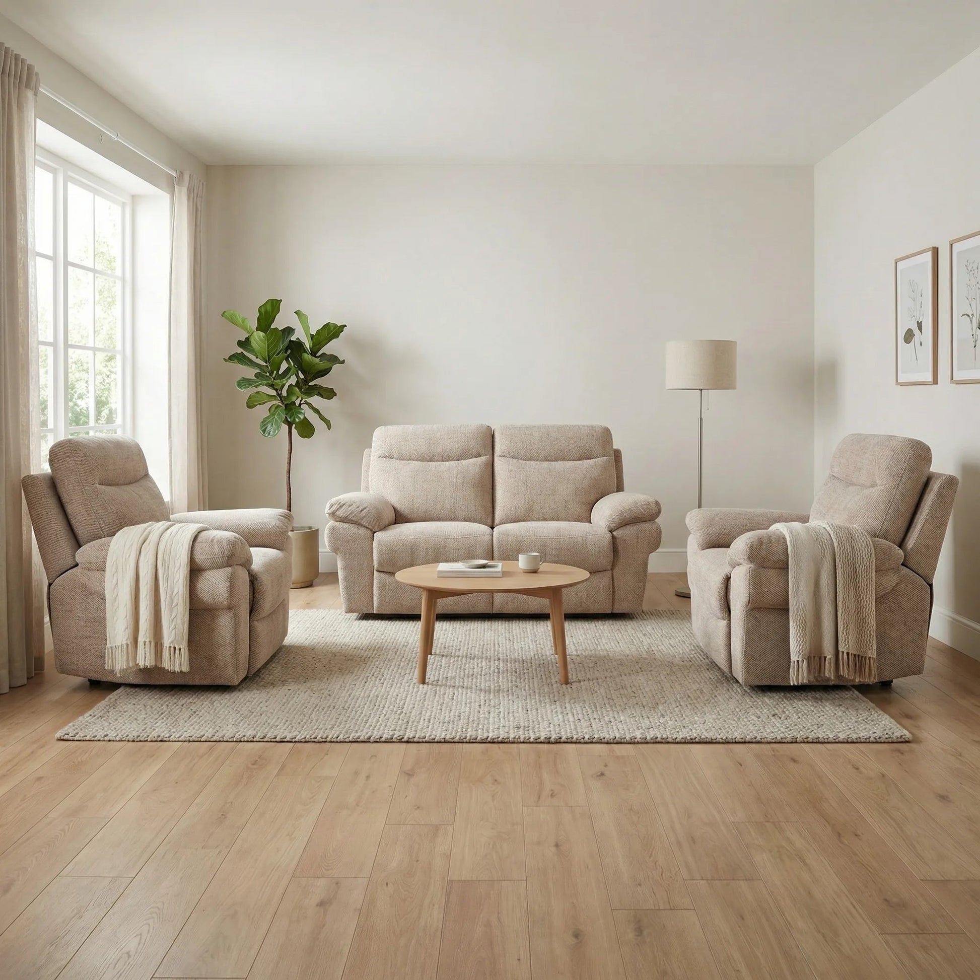 Tanya Beige Fabric Electric Recliner 2+1+1 Seater Sofa Set - Furniture Instore