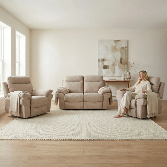 Tanya Beige Fabric Electric Recliner 2+1+1 Seater Sofa Set - Furniture Instore