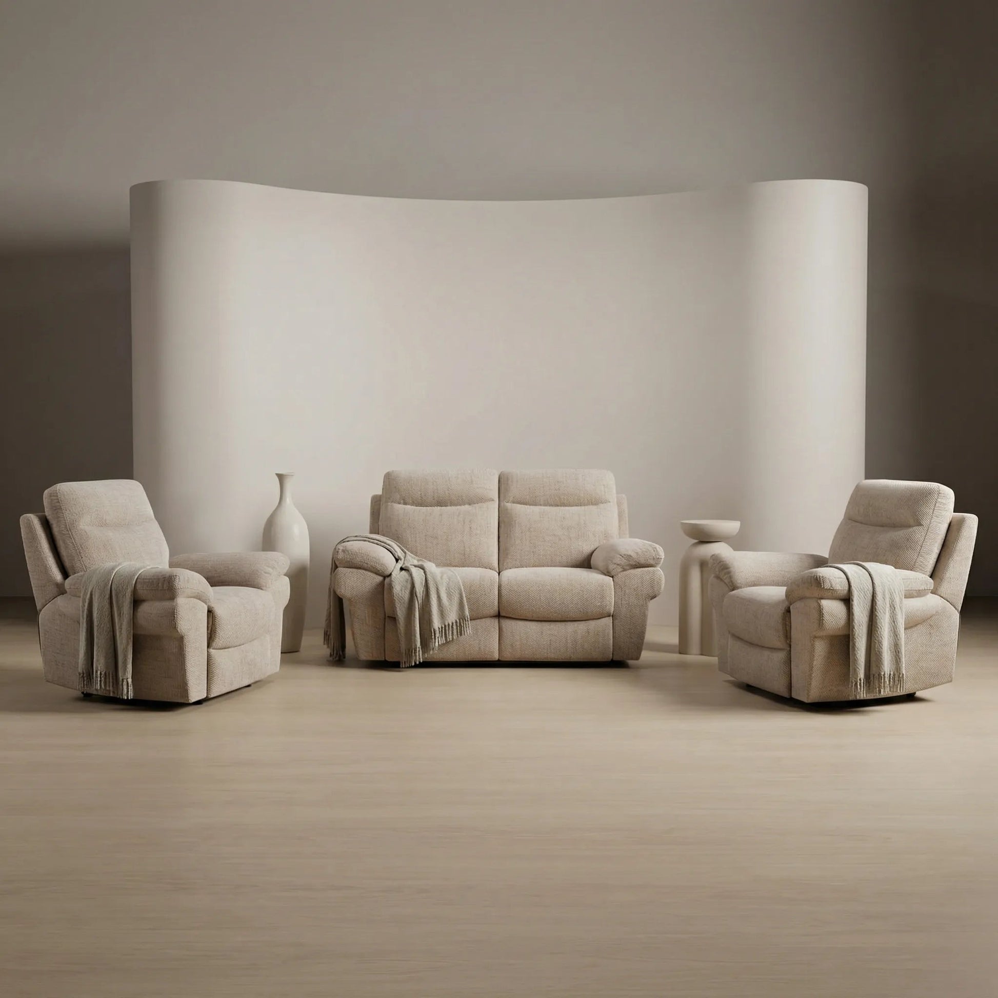 Tanya Beige Fabric Electric Recliner 2+1+1 Seater Sofa Set - Furniture Instore