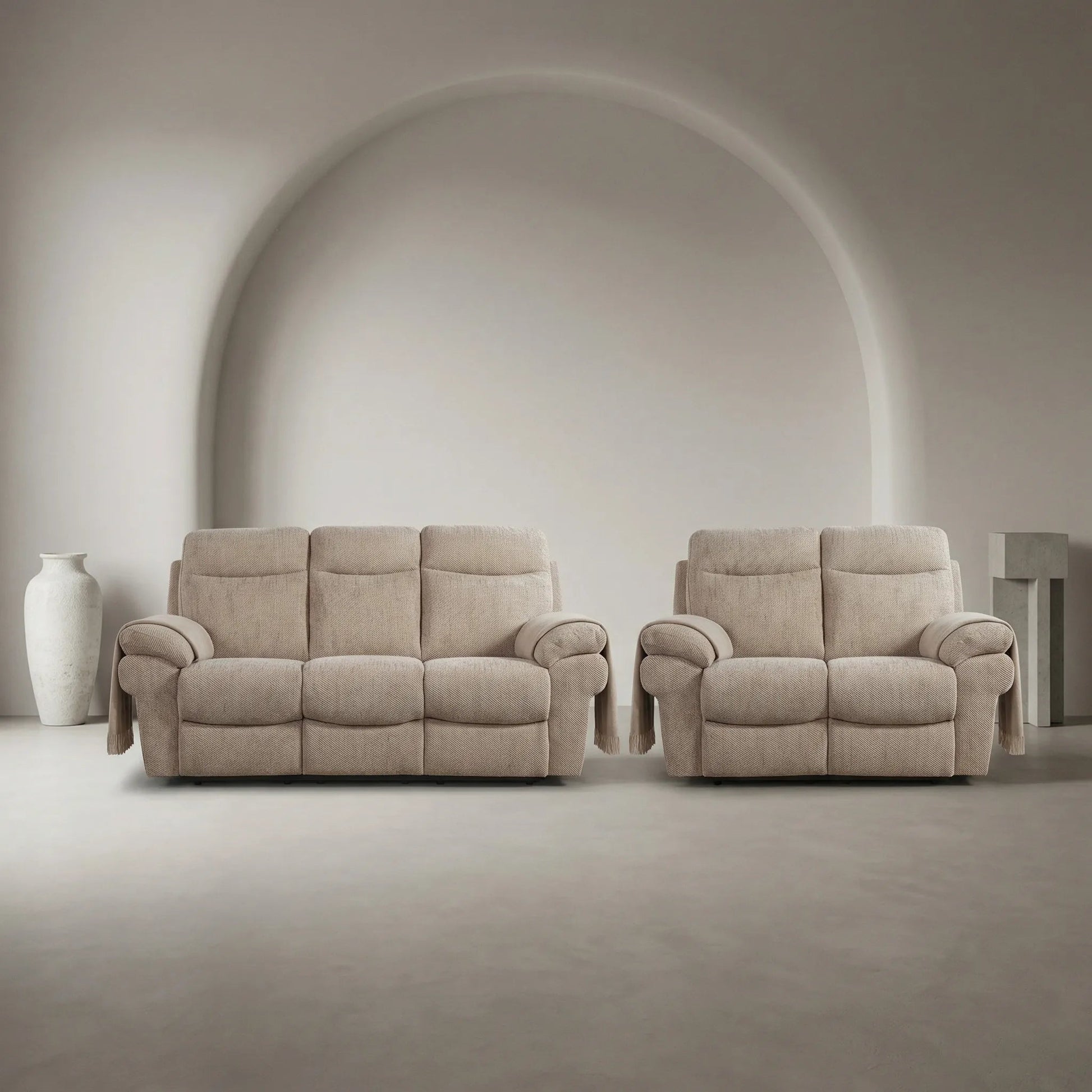 Tanya Beige Fabric Electric Recliner 3+2 Seater Sofa Set - Furniture Instore