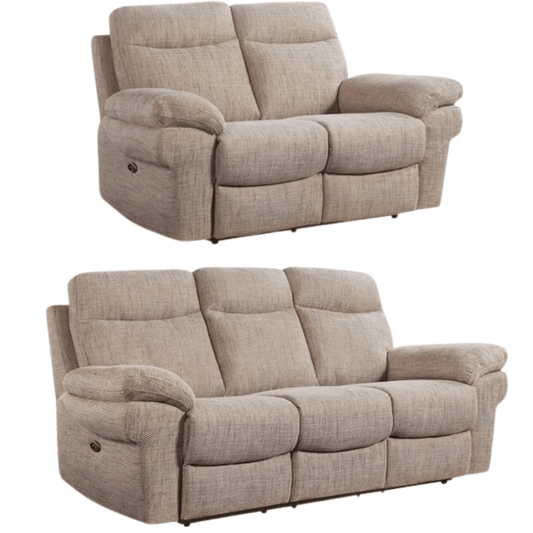 Beige reclining sofa set on a white background