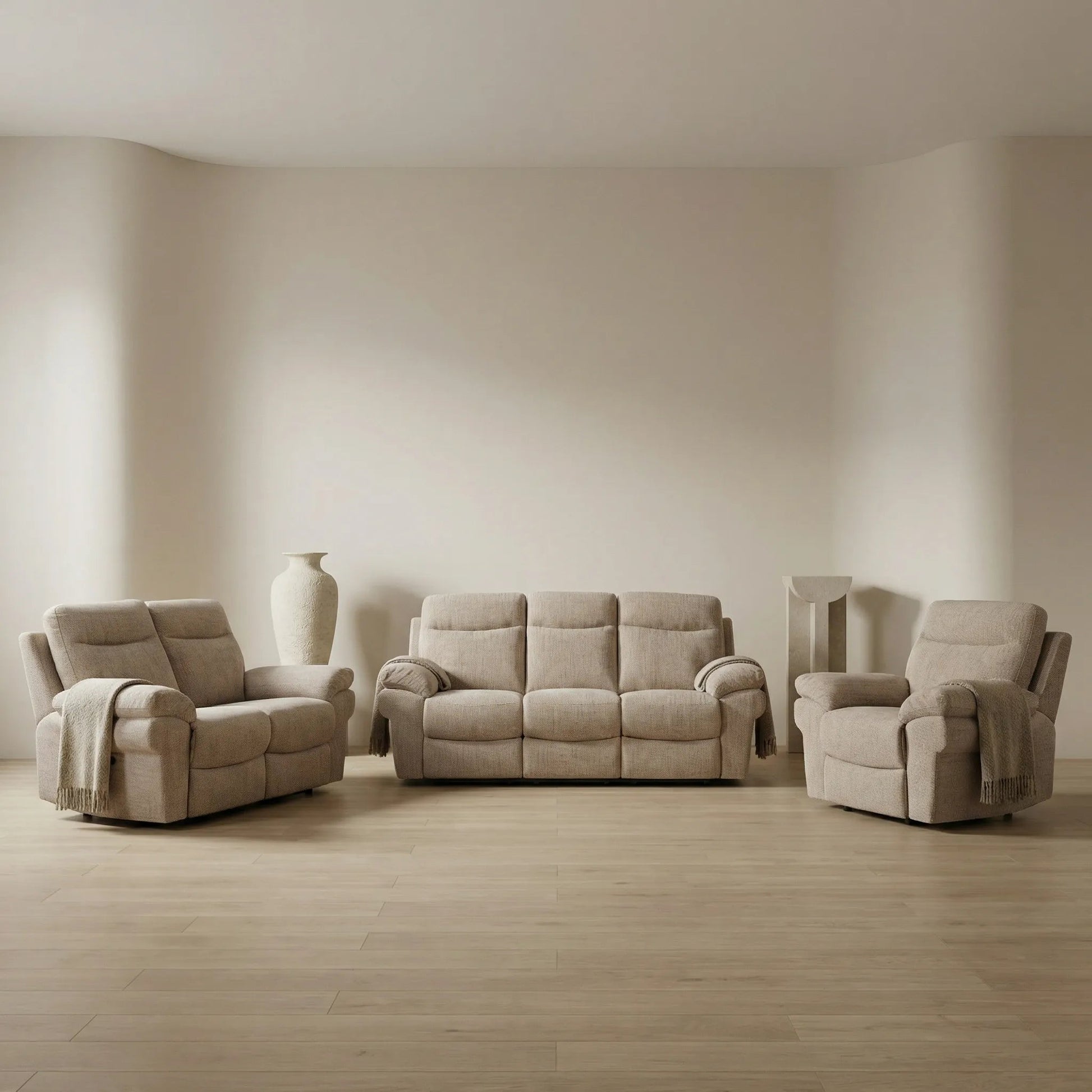 Tanya Beige Fabric Electric Recliner 3+2+1 Seater Sofa Set - Furniture Instore