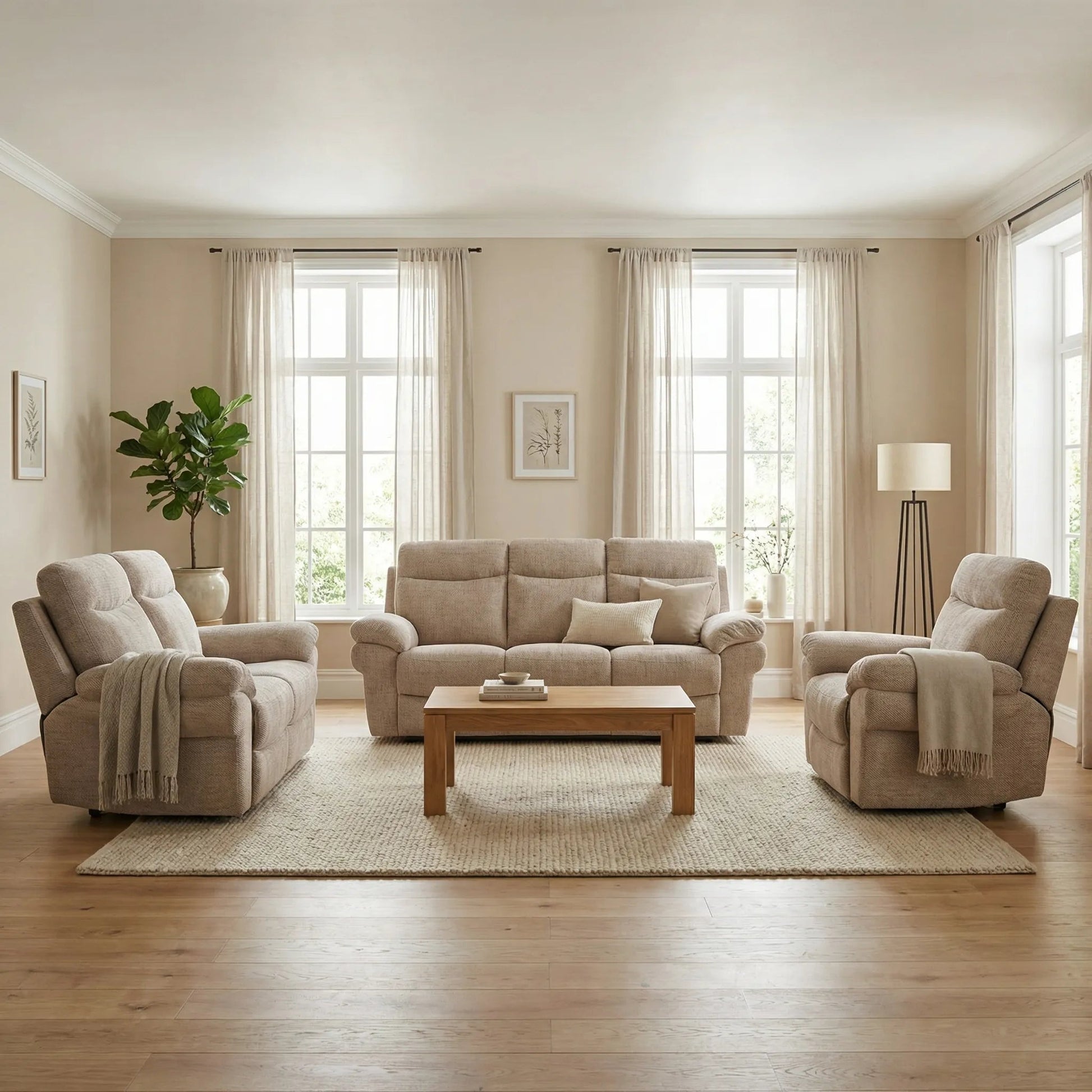 Tanya Beige Fabric Electric Recliner 3+2+1 Seater Sofa Set - Furniture Instore