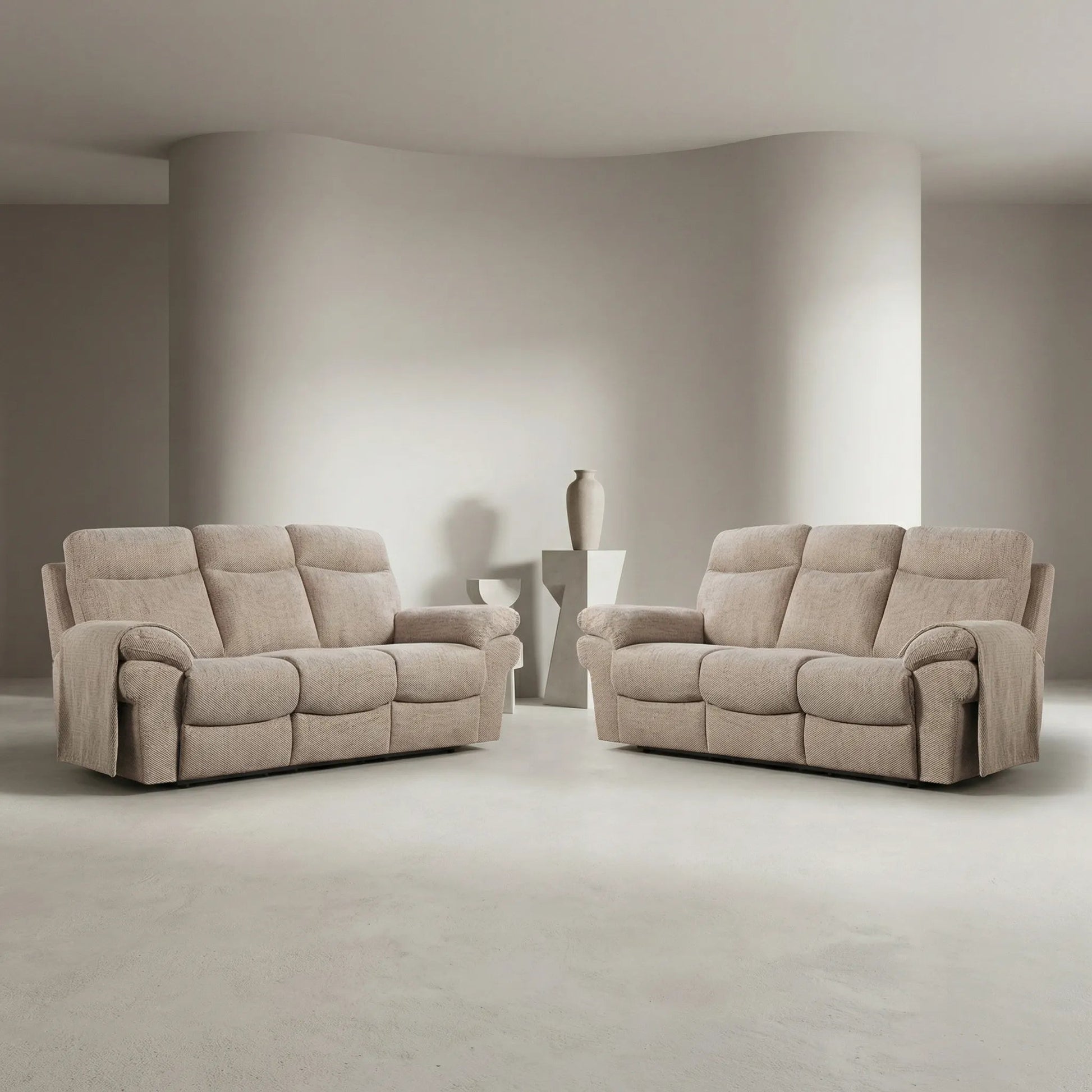 Tanya Beige Fabric Electric Recliner 3+3 Seater Sofa Set - Furniture Instore