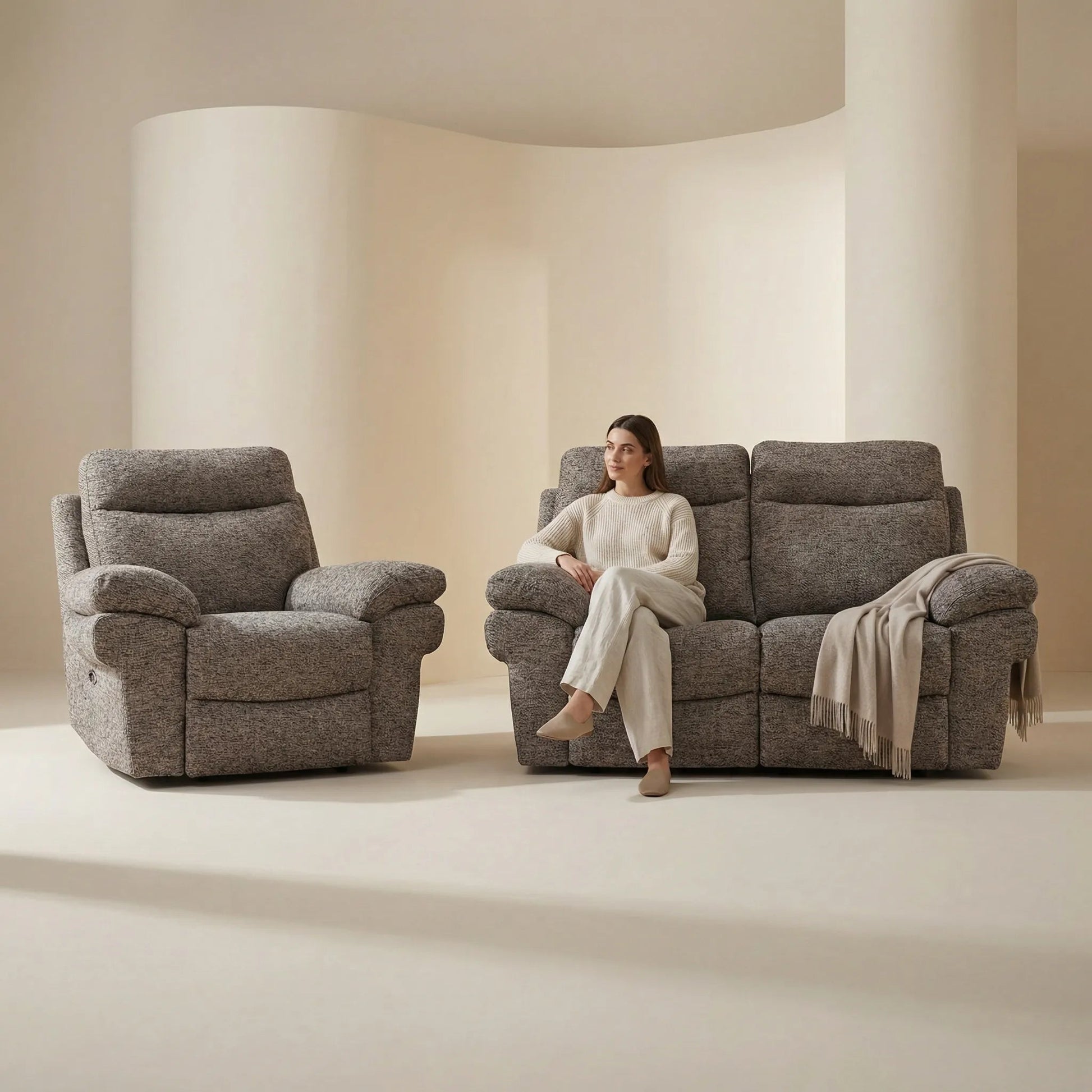 Tanya Brown Fabric Electric Recliner 2+1 Seater Sofa Set - Furniture Instore
