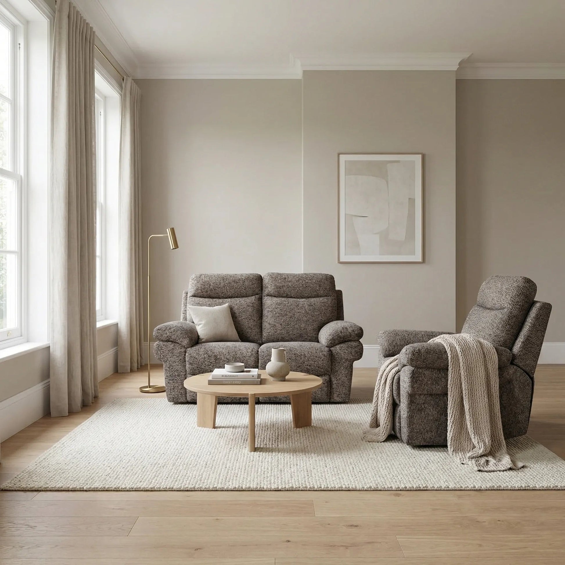 Tanya Brown Fabric Electric Recliner 2+1 Seater Sofa Set - Furniture Instore