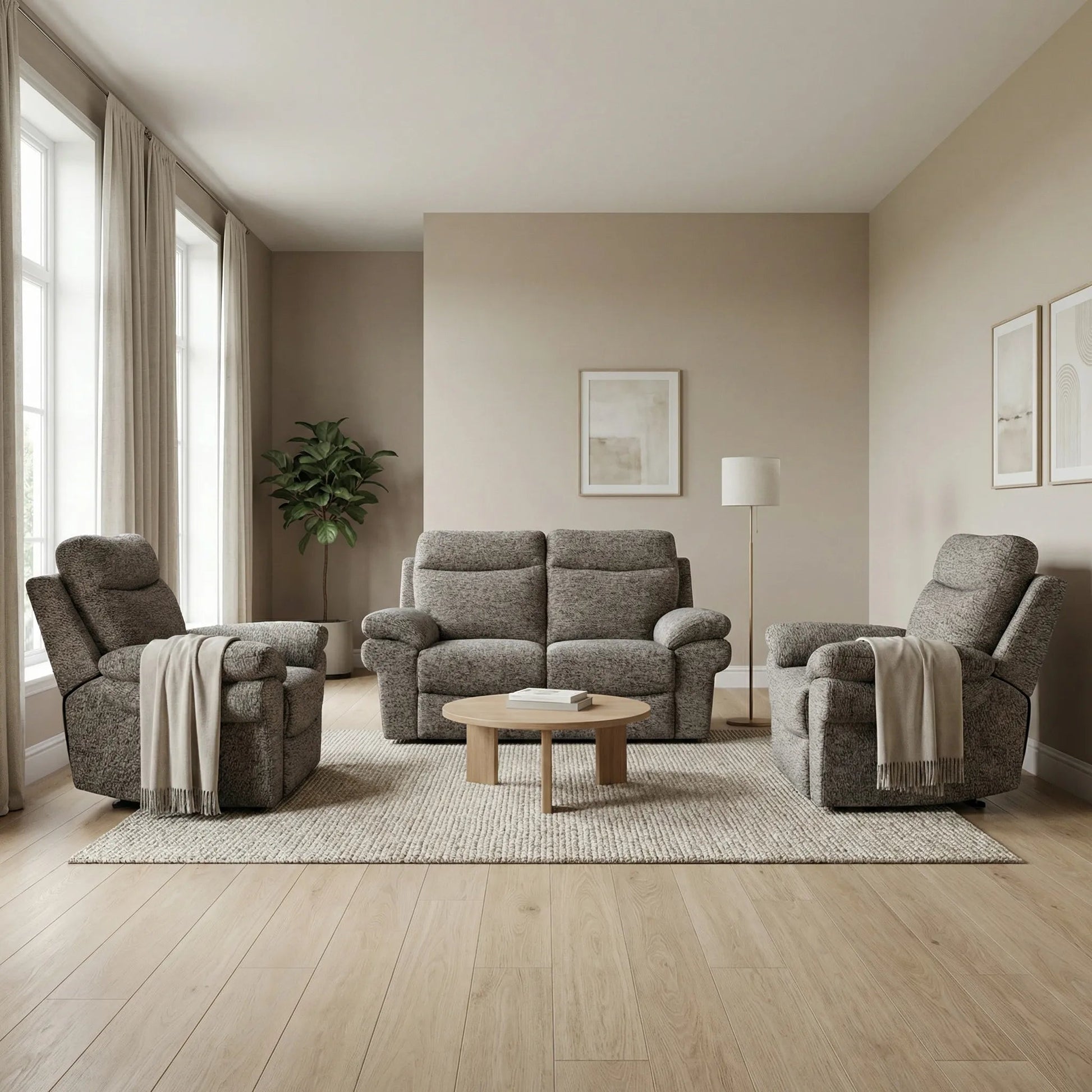 Tanya Brown Fabric Electric Recliner 2+1+1 Seater Sofa Set - Furniture Instore