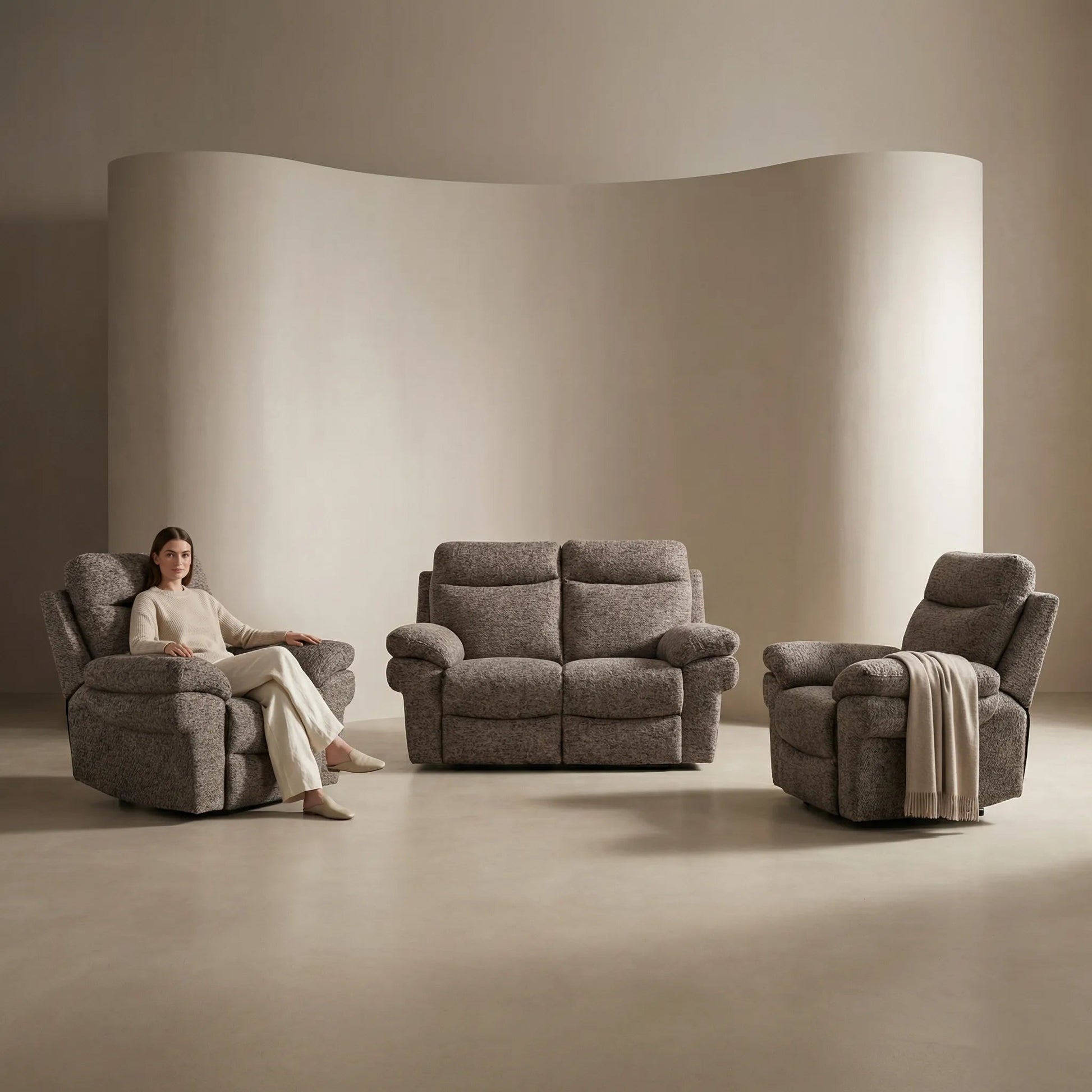 Tanya Brown Fabric Electric Recliner 2+1+1 Seater Sofa Set - Furniture Instore