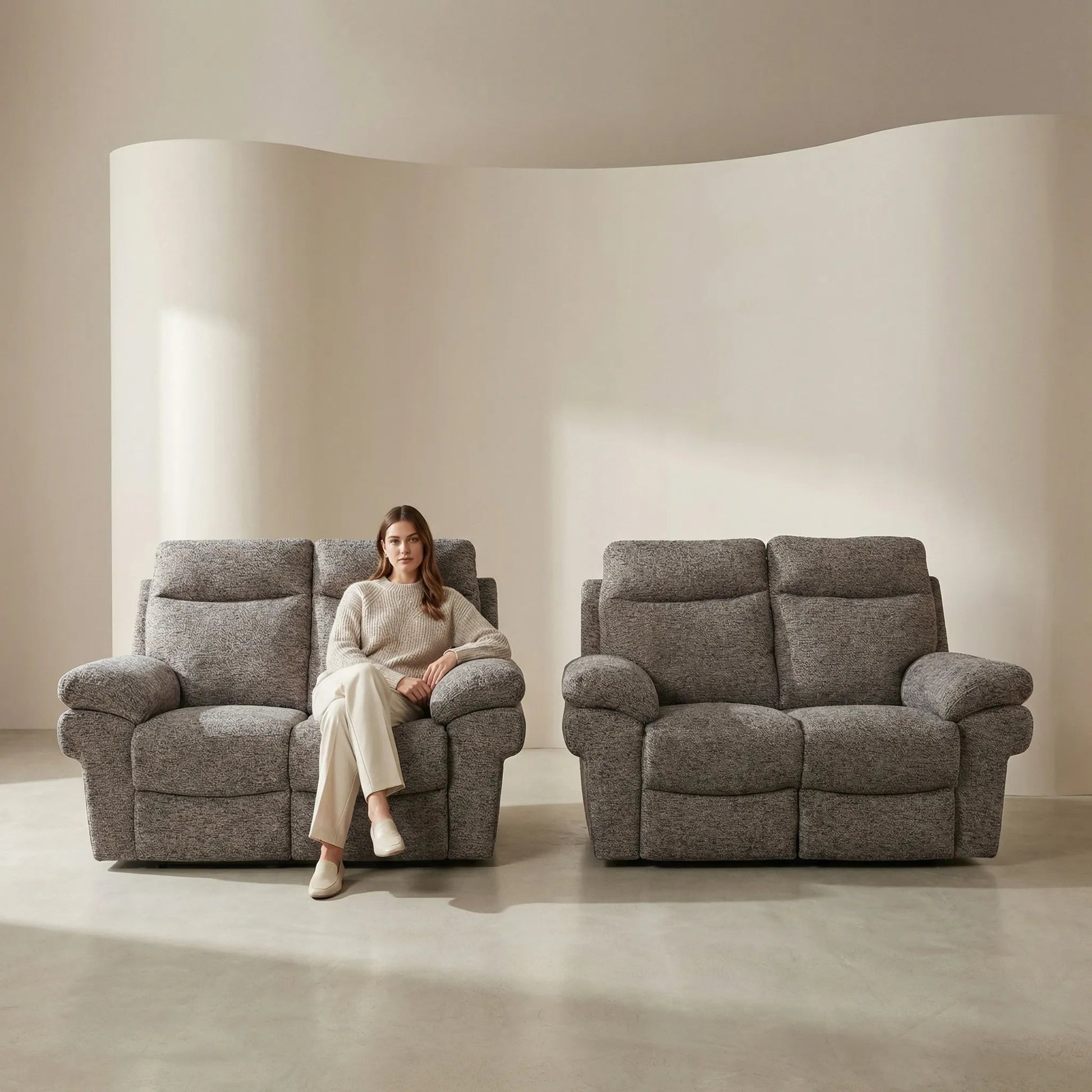 Tanya Brown Fabric Electric Recliner 2+2 Seater Sofa Set - Furniture Instore