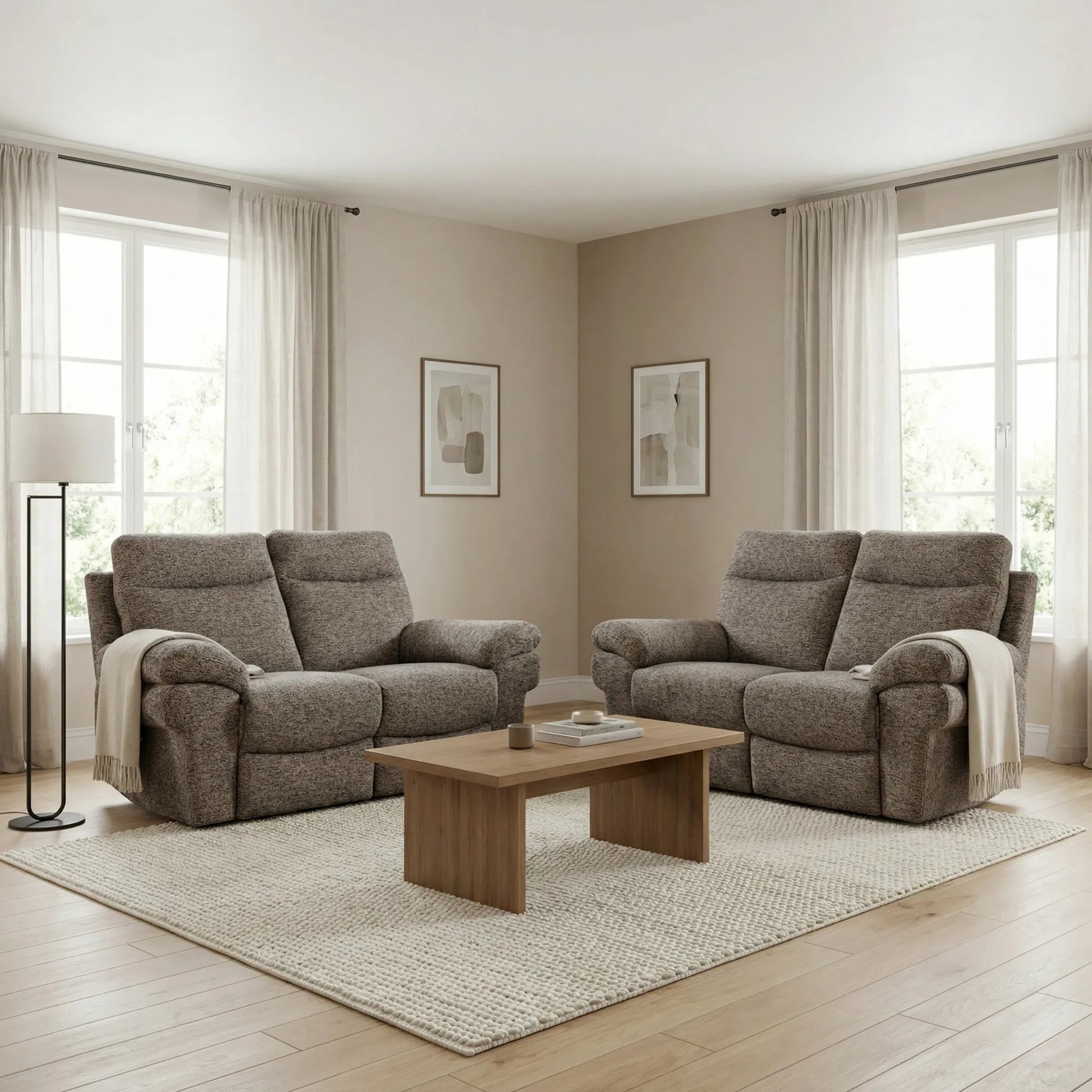 Tanya Brown Fabric Electric Recliner 2+2 Seater Sofa Set - Furniture Instore