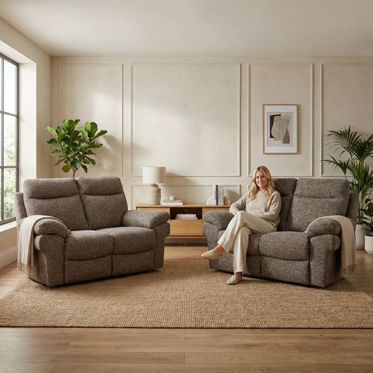 Tanya Brown Fabric Electric Recliner 2+2 Seater Sofa Set - Furniture Instore