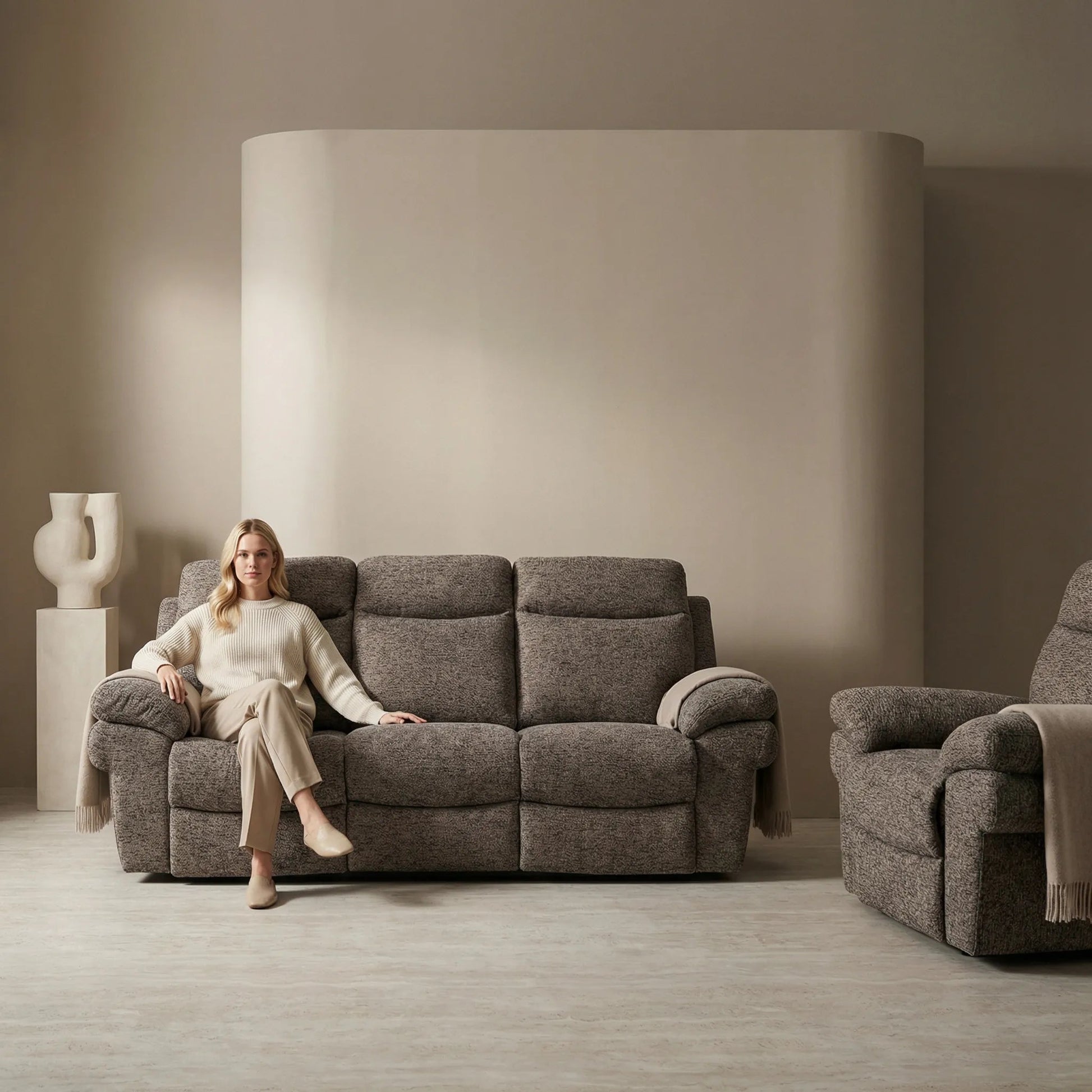Tanya Brown Fabric Electric Recliner 3+1 Seater Sofa Set - Furniture Instore