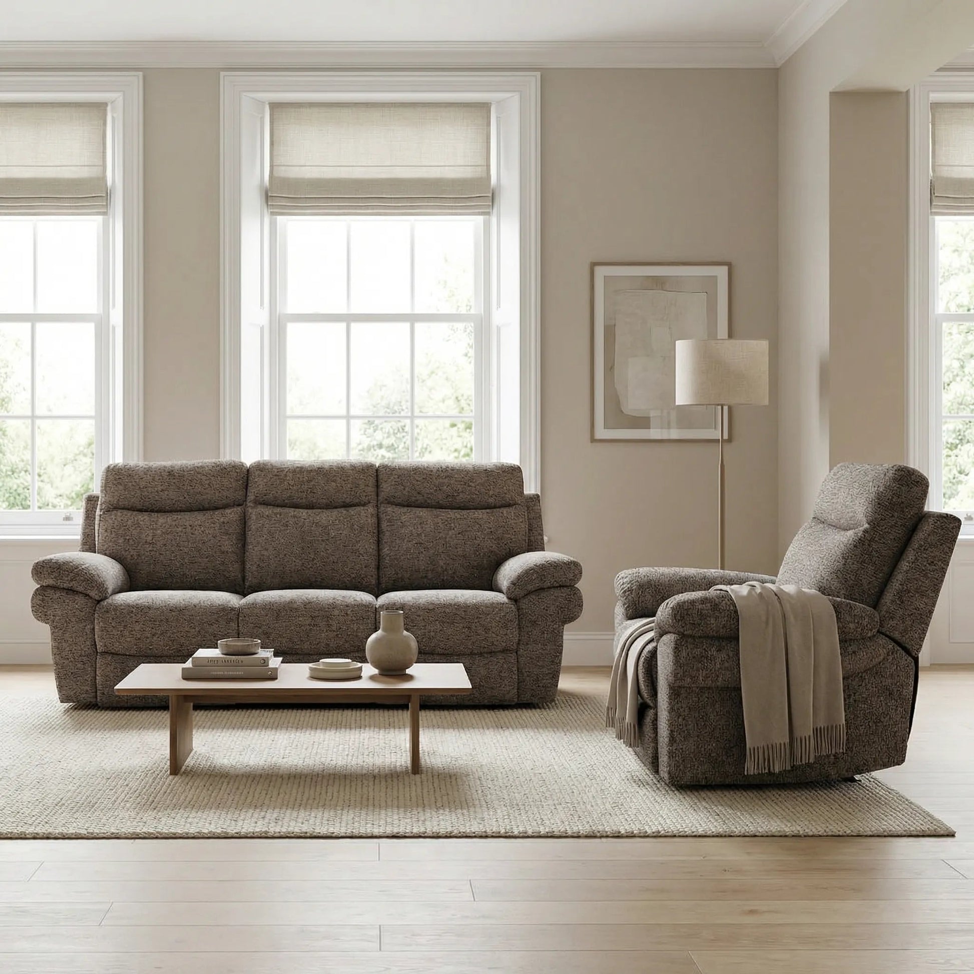 Tanya Brown Fabric Electric Recliner 3+1 Seater Sofa Set - Furniture Instore