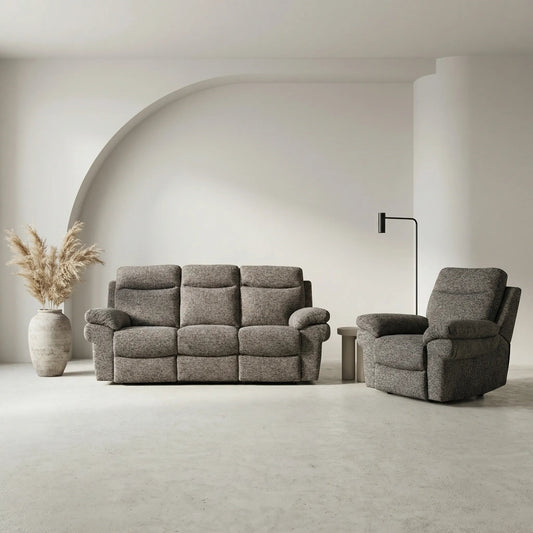 Tanya Brown Fabric Electric Recliner 3+1 Seater Sofa Set - Furniture Instore