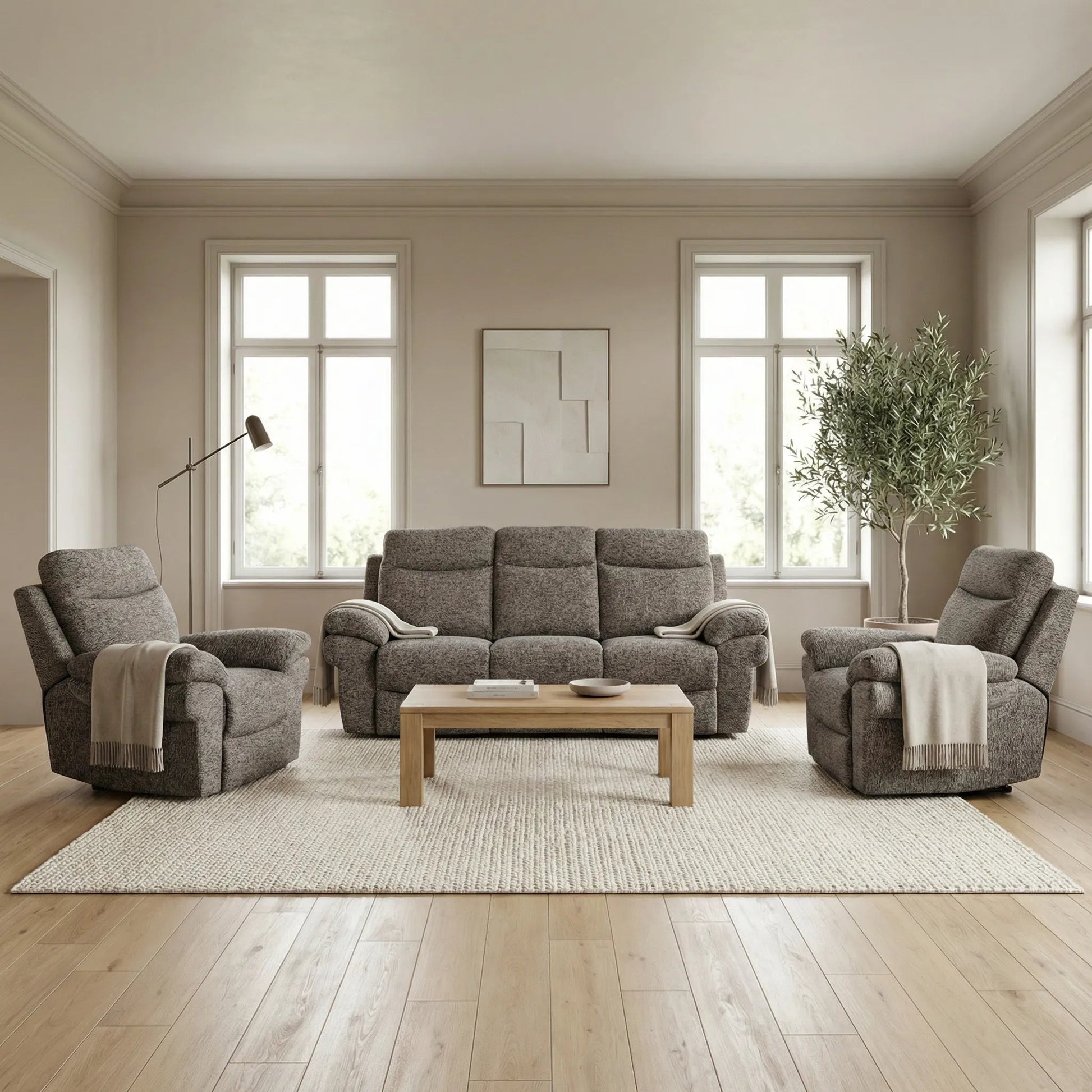 Tanya Brown Fabric Electric Recliner 3+1+1 Seater Sofa Set - Furniture Instore
