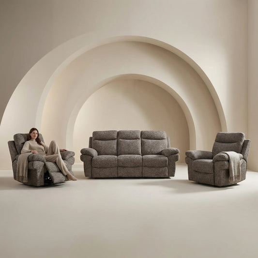 Tanya Brown Fabric Electric Recliner 3+1+1 Seater Sofa Set - Furniture Instore