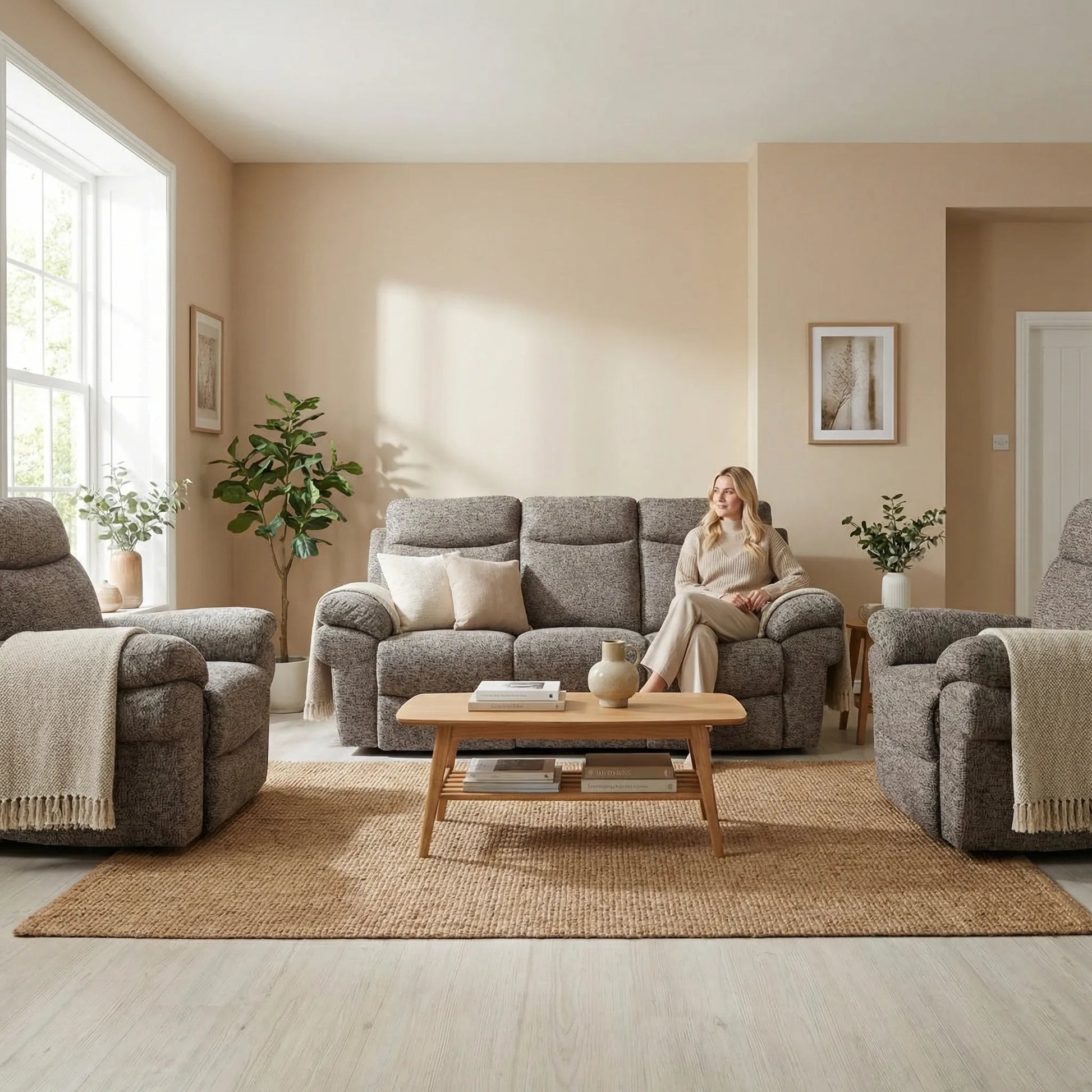 Tanya Brown Fabric Electric Recliner 3+1+1 Seater Sofa Set - Furniture Instore