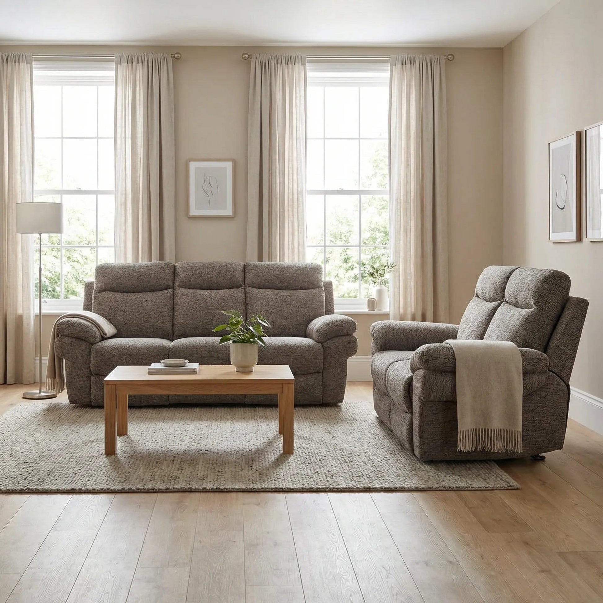 Tanya Brown Fabric Electric Recliner 3+2 Seater Sofa Set - Furniture Instore